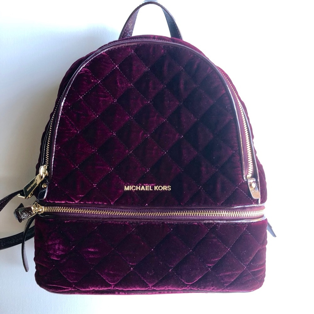 Red/burgundy velour Michael Kors backpack